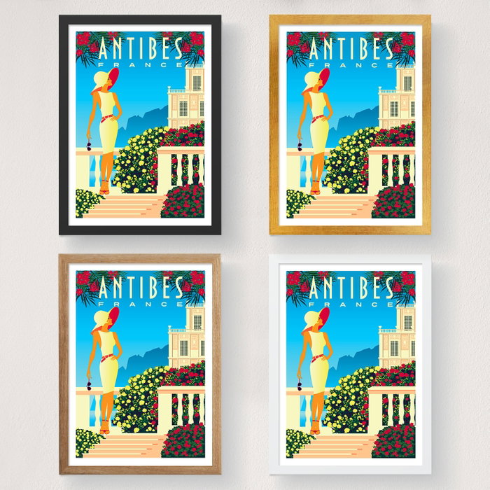 Wallity Póster A3 Antibes 1977, Póster Decorativo para Pared con Acabado Mate Satinado, Tamaño 29.7x42cm, Ideal para Salón y Oficina